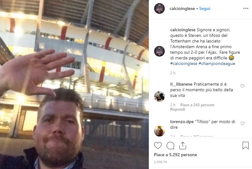 tifoso tottenham lascia stadio