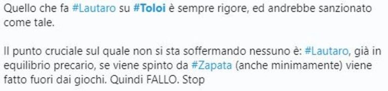 rigore Toloi-Lautaro Inter-Atalanta