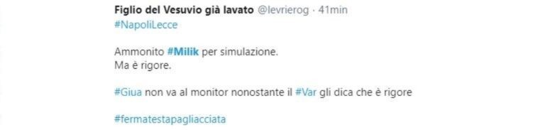 Napoli-Lecce rigore Milik
