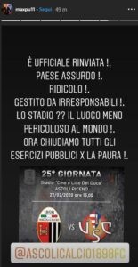 ascoli cremonese rinviata