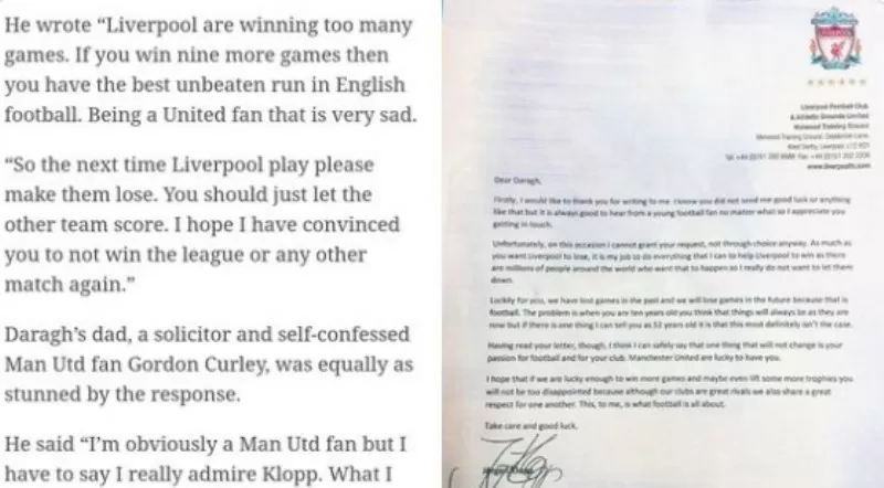 lettera bambino a klopp