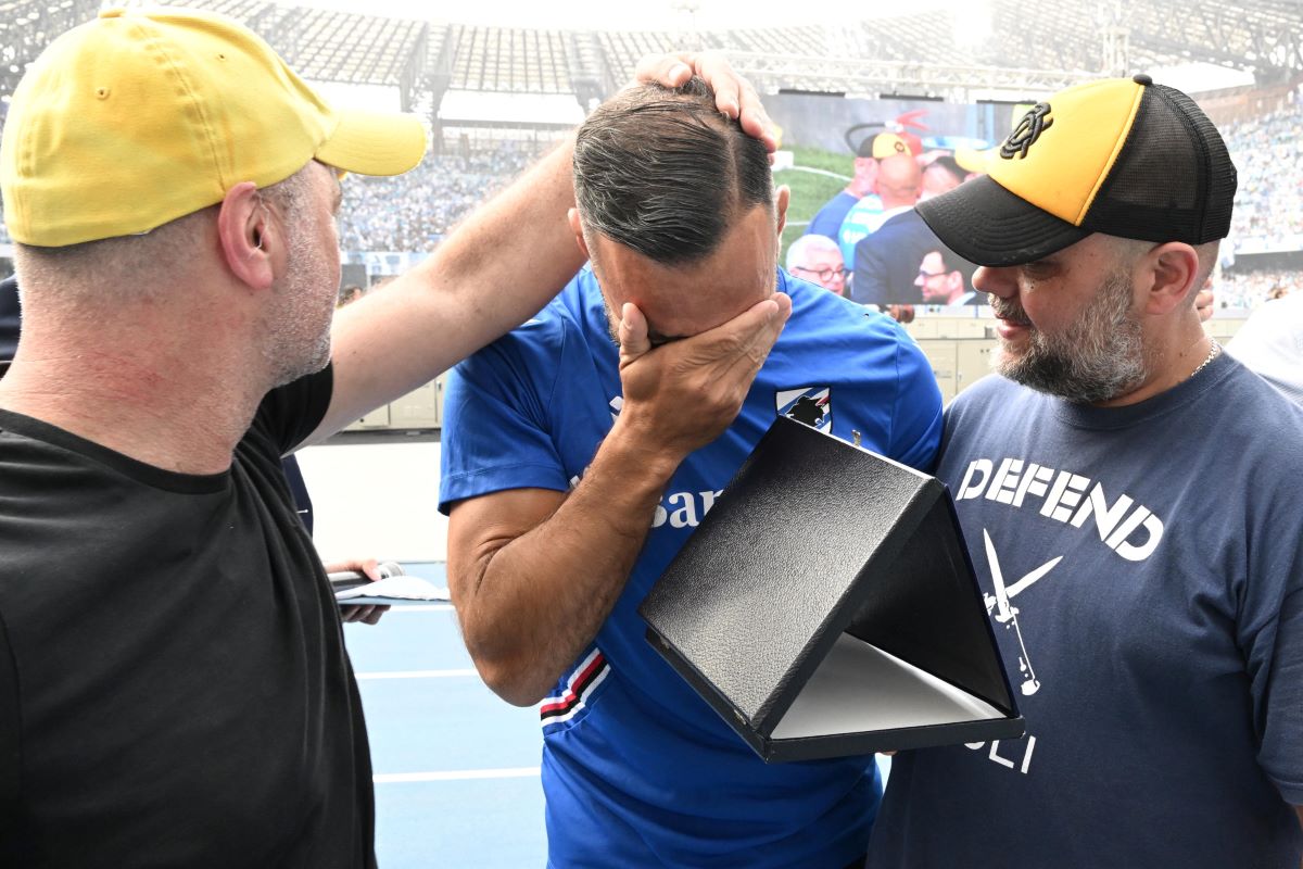 Emozioni al ‘Maradona’: lo striscione a Spalletti e le lacrime di Quagliarella | FOTO