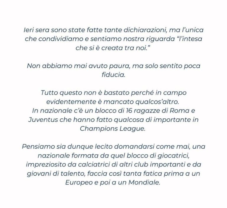 Messaggio critica Calciatrici Nazionale Italiana