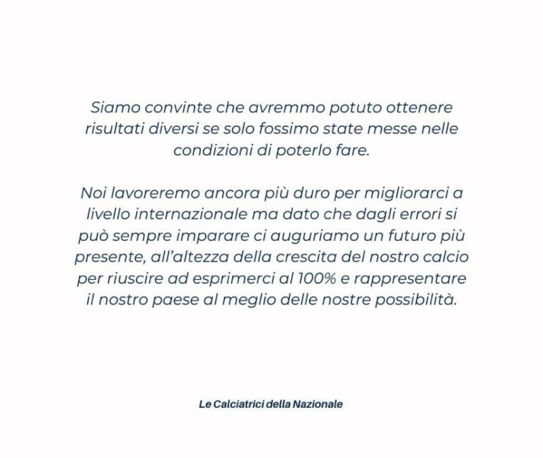 Messaggio critica Calciatrici Nazionale Italiana