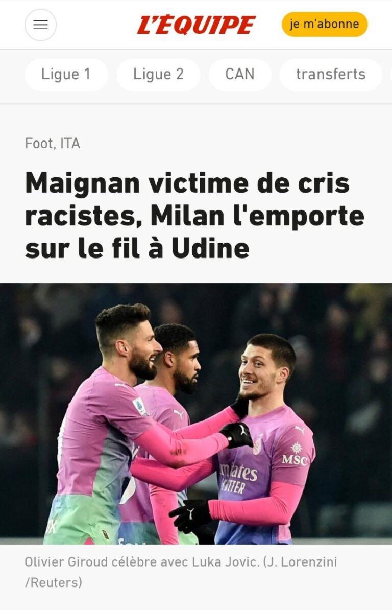 Cori razzisti Maignan prime pagine giornali esteri