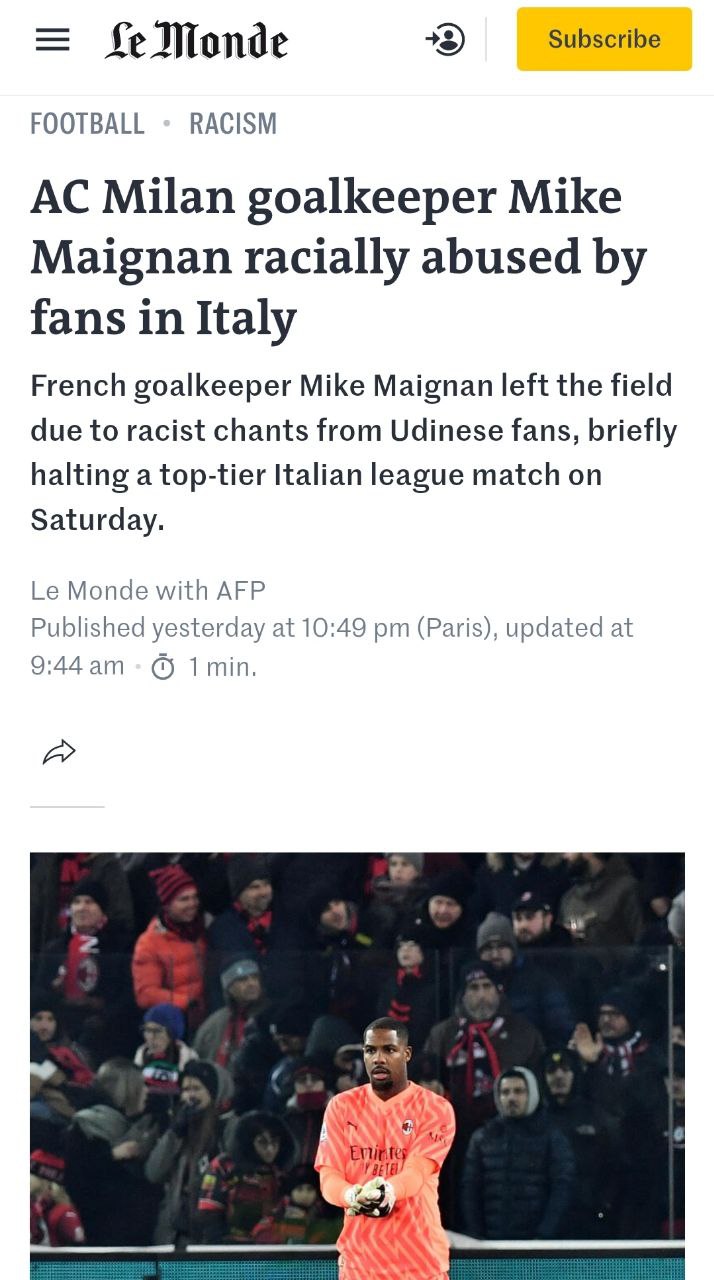 Cori razzisti Maignan prime pagine giornali esteri