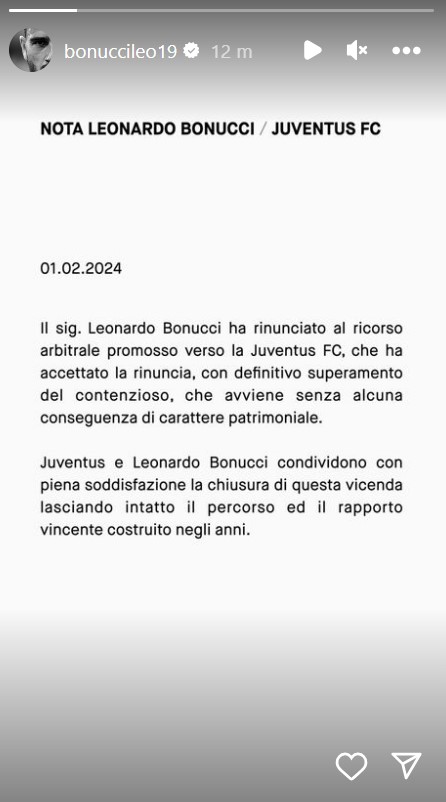 Bonucci azione legale Juventus