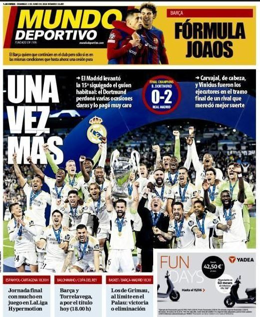 Le prime pagine dei giornali esteri celebrano la Champions League del Real Madrid