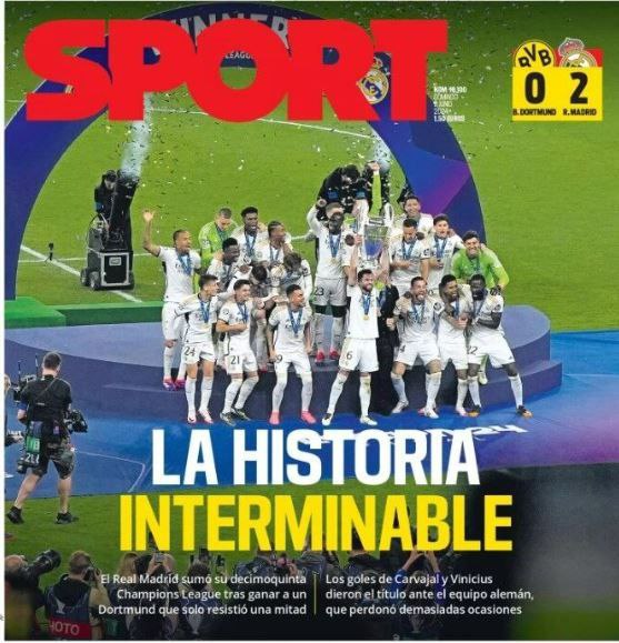 Le prime pagine dei giornali esteri celebrano la Champions League del Real Madrid