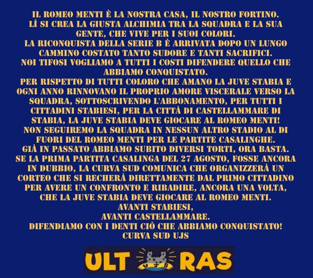 comunicato curva juve stabia